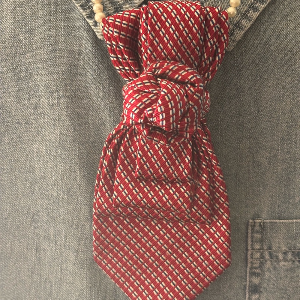 Necktie Necklace w/faux Pearl Necklace